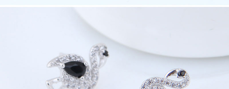 Sweet Silver Color+black Swan Shape Design Color Mathcing Earrings,Stud Earrings