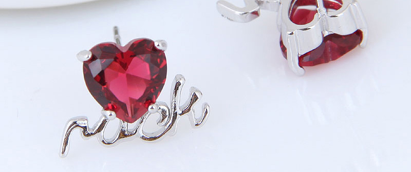 Sweet Red Heart Shape Diamond Decorated Earrings,Stud Earrings