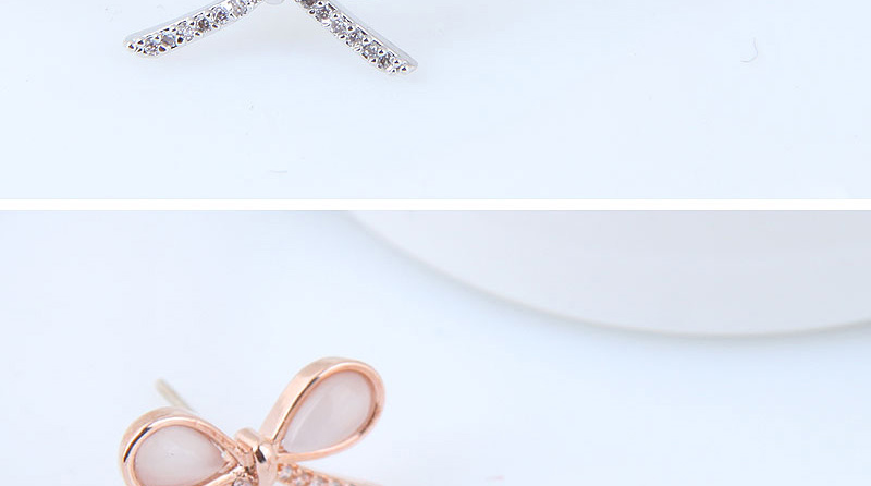 Sweet Rose Gold Full Diamond Design Bowknot Shape Earrings,Stud Earrings