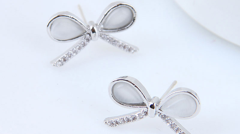 Sweet Rose Gold Full Diamond Design Bowknot Shape Earrings,Stud Earrings