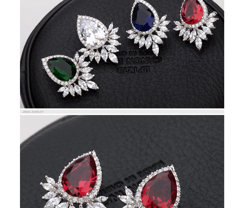 Fashion Green Water Drop Shape Diamond Decorated Earrings,Stud Earrings