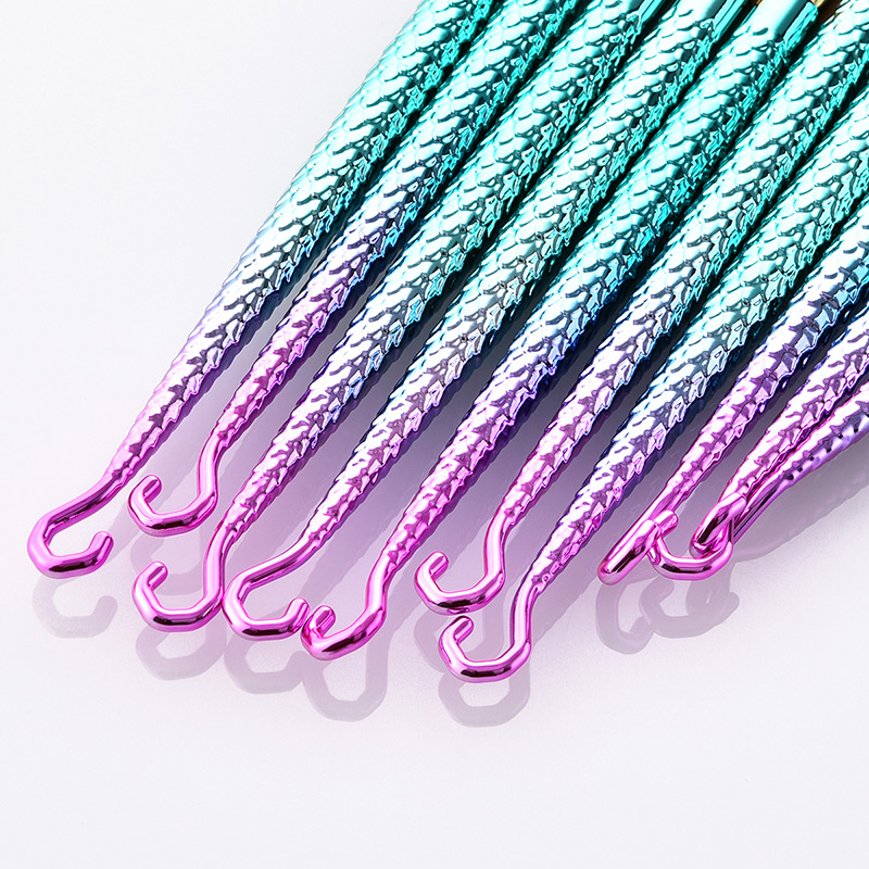 Fashion Pink+green Hooks Shape Decorated Makeup Brush (10 Pcs ),Beauty tools