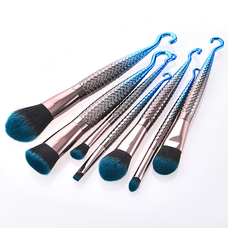 Fashion Blue+black Hooks Shape Decorated Makeup Brush(7 Pcs ),Beauty tools