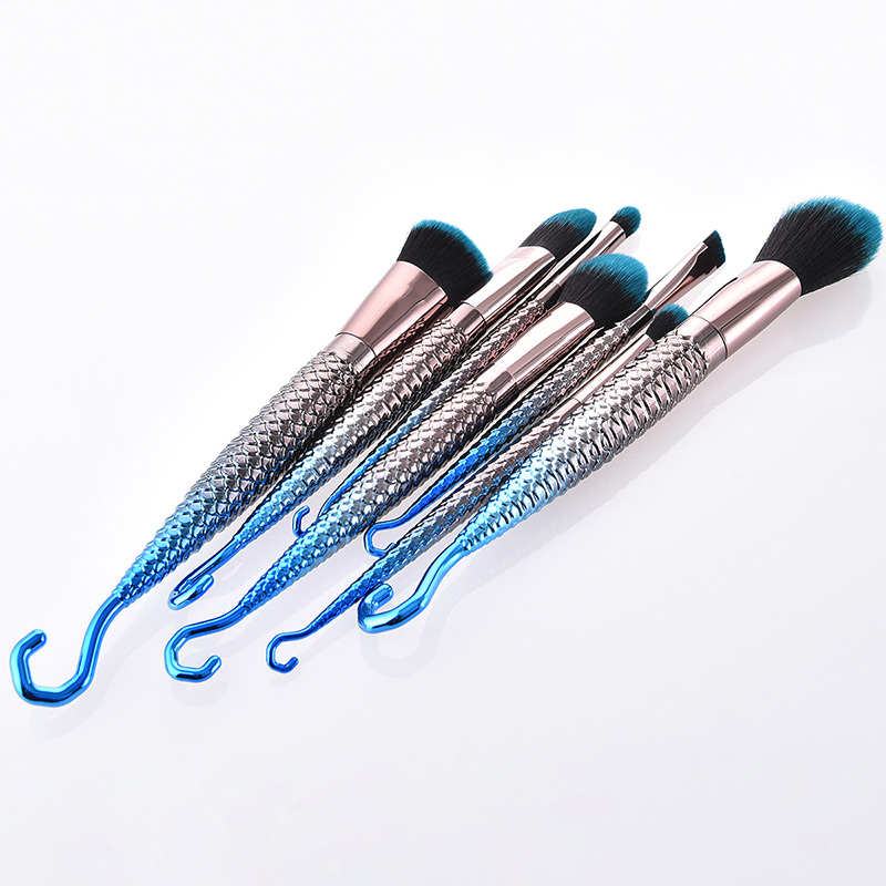 Fashion Blue+black Hooks Shape Decorated Makeup Brush(7 Pcs ),Beauty tools