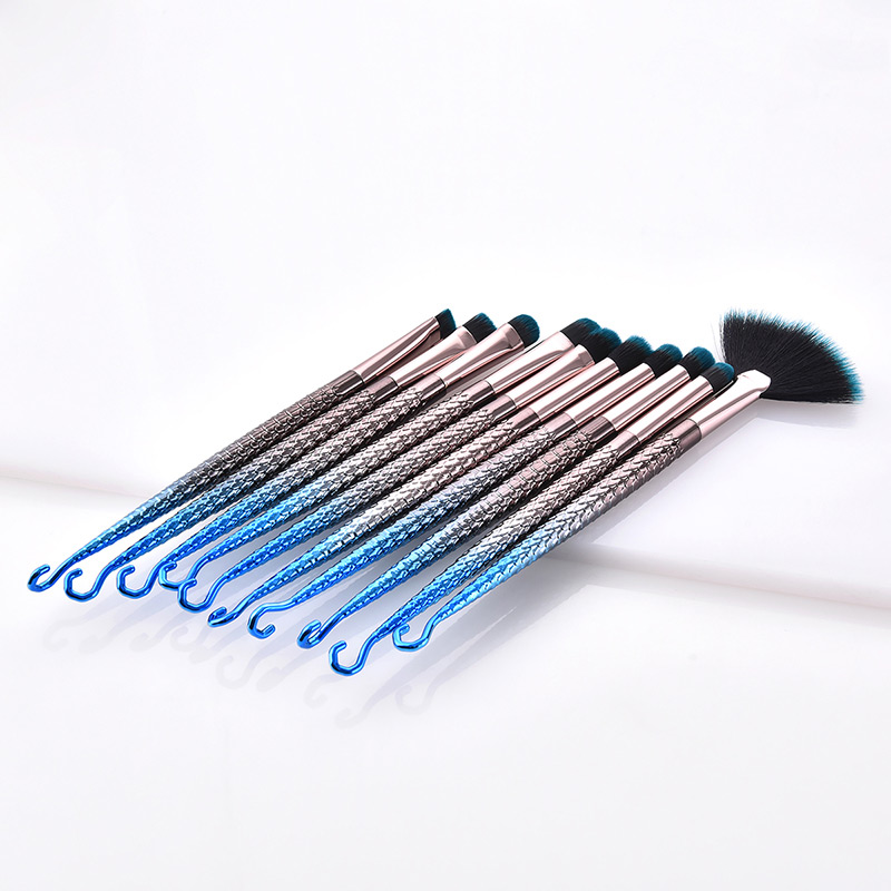 Fashion Blue+black Hooks Shape Decorated Makeup Brush(10 Pcs ),Beauty tools
