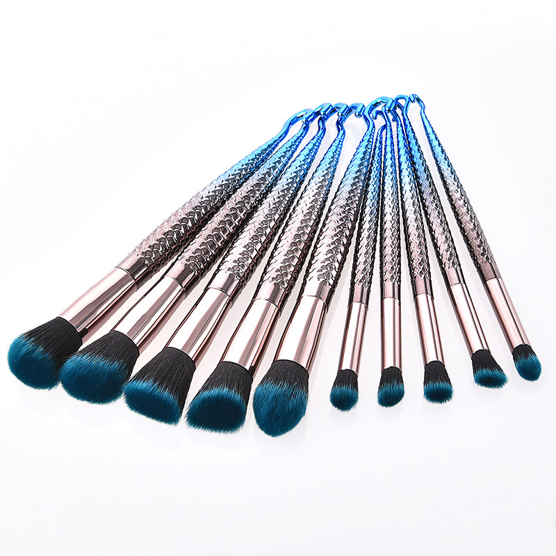 Fashion Blue Hooks Shape Decorated Makeup Brush(10 Pcs ),Beauty tools