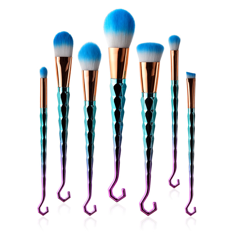 Fashion Blue+purple Hooks Shape Decorated Makeup Brush(7 Pcs ),Beauty tools