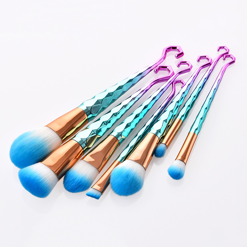 Fashion Blue+purple Hooks Shape Decorated Makeup Brush(7 Pcs ),Beauty tools