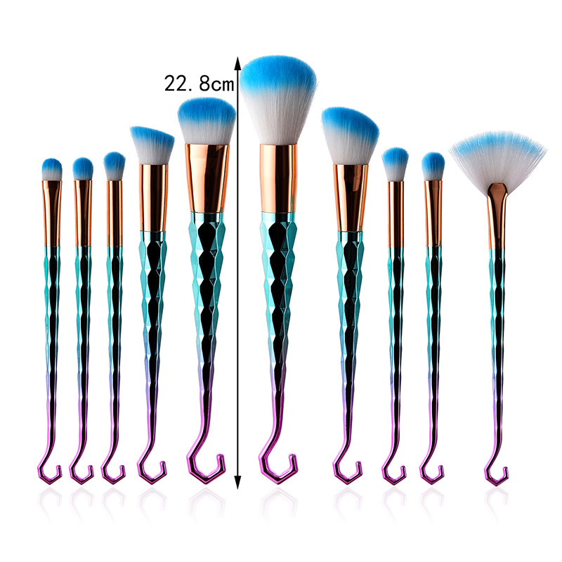 Fashion Blue+white Hooks Shape Decorated Makeup Brush(10 Pcs ),Beauty tools