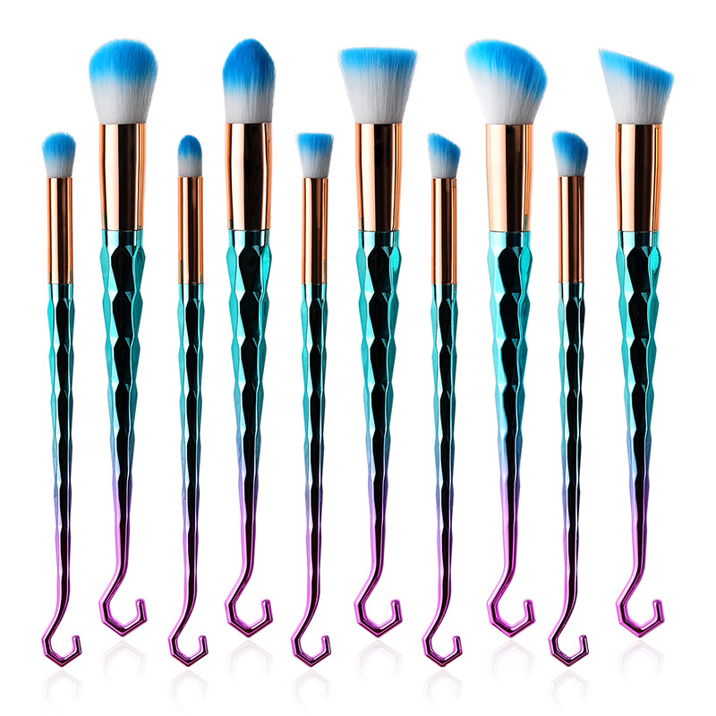 Fashion Blue+purple Sector Shape Decorated Makeup Brush(10 Pcs ),Beauty tools