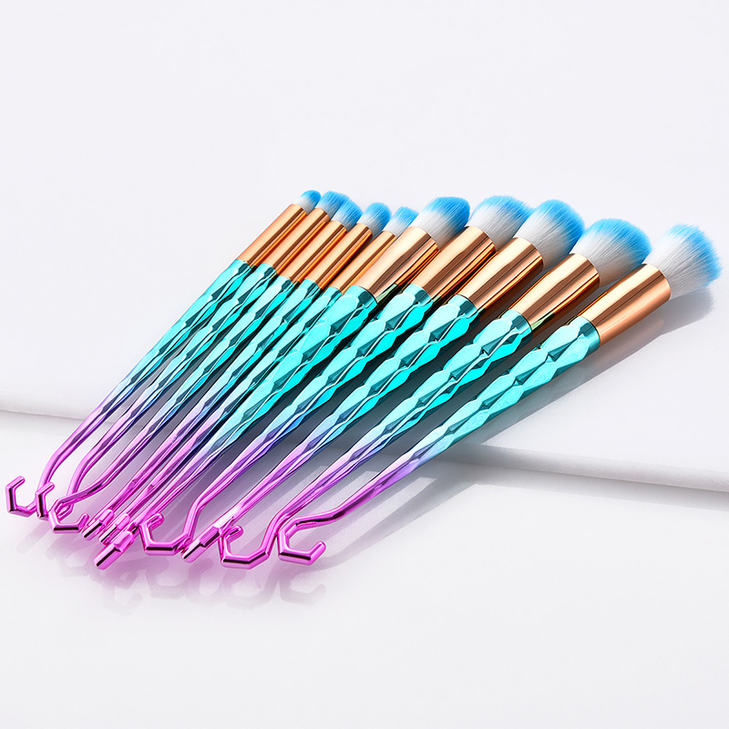 Fashion Blue+purple Sector Shape Decorated Makeup Brush(10 Pcs ),Beauty tools