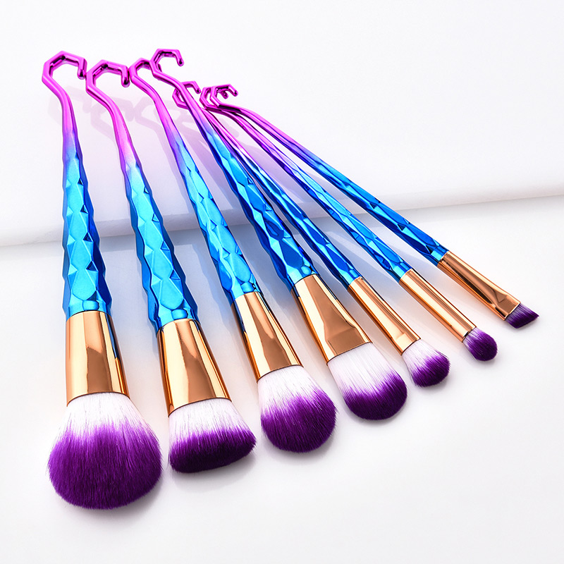 Fashion Blue+purple Hooks Shape Decorated Makeup Brush(7 Pcs),Beauty tools