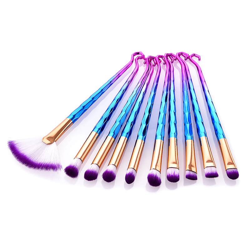Fashion Blue+purple Hooks Shape Decorated Makeup Brush(10 Pcs ),Beauty tools