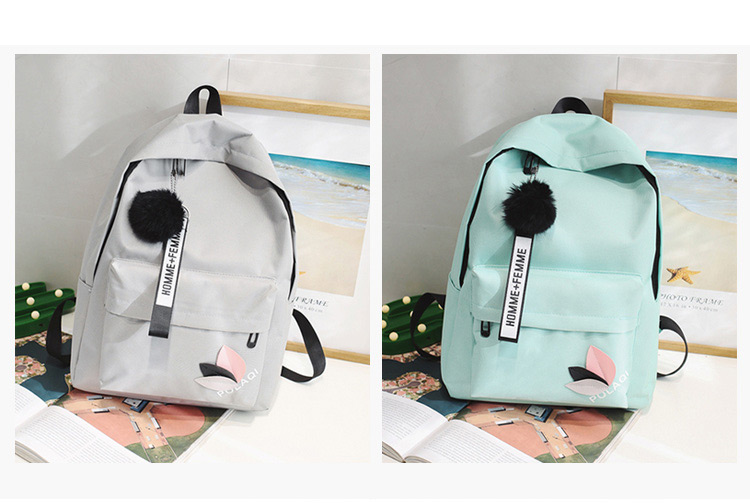 Fashion Light Green Pom Ball Decorated Backpack,Backpack