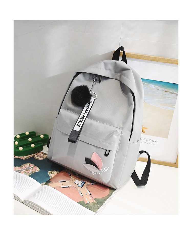 Fashion Gray Pom Ball Decorated Backpack,Backpack