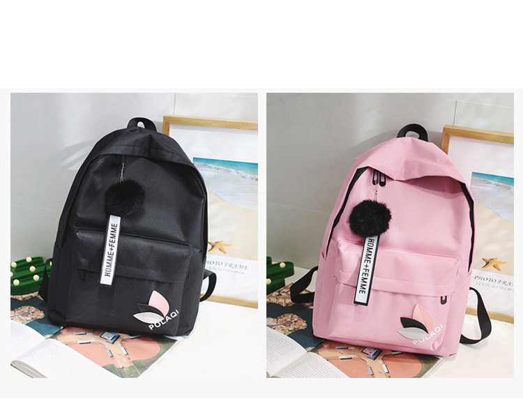 Fashion Black Pom Ball Decorated Backpack,Backpack