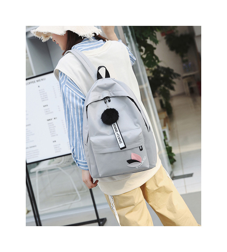 Fashion Gray Pom Ball Decorated Backpack,Backpack
