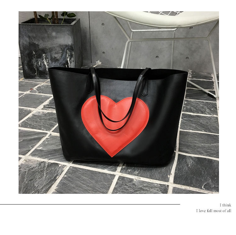Fashion Black+red Heart Pattern Decorated Shoulder Bag (2 Pcs ),Messenger bags