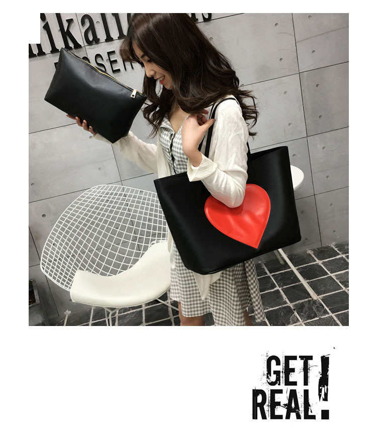 Fashion Black+red Heart Pattern Decorated Shoulder Bag (2 Pcs ),Messenger bags