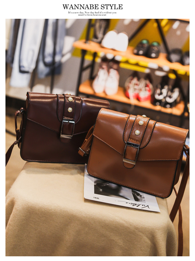 Vintage Dark Brown Square Shape Decorated Shoulder Bag,Shoulder bags