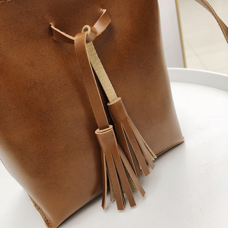 Fashion Light Brown Tassel Decorated Shoulder Bag,Handbags