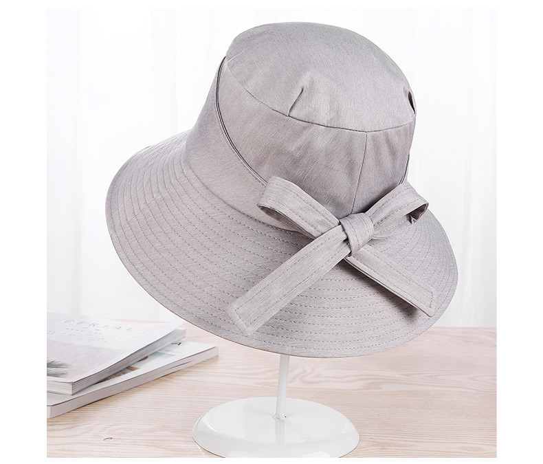 Trendy Gray Bowknot Design Pure Color Beach Hat,Sun Hats