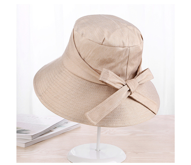 Trendy Beige Bowknot Design Pure Color Beach Hat,Sun Hats