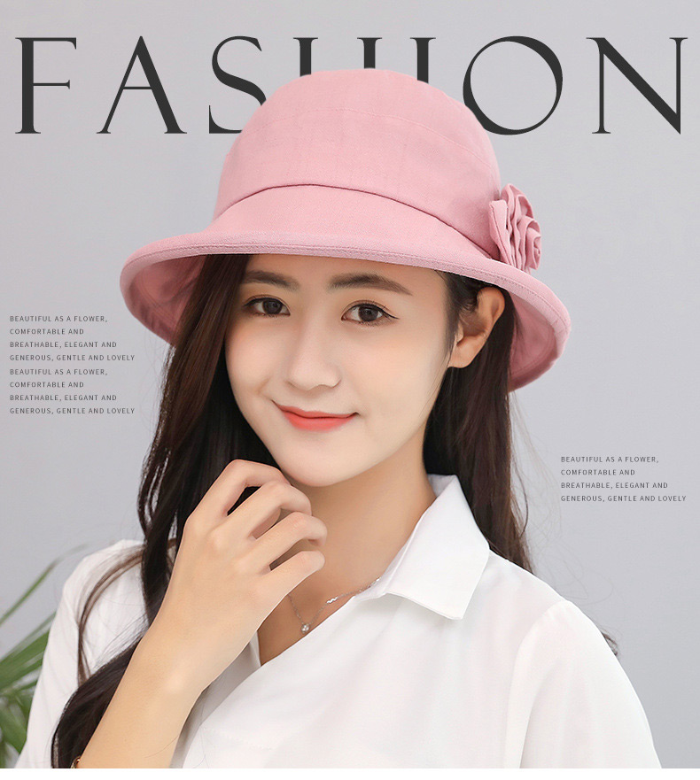 Trendy Light Pink Flower Decorated Pure Color Sun Hat,Sun Hats