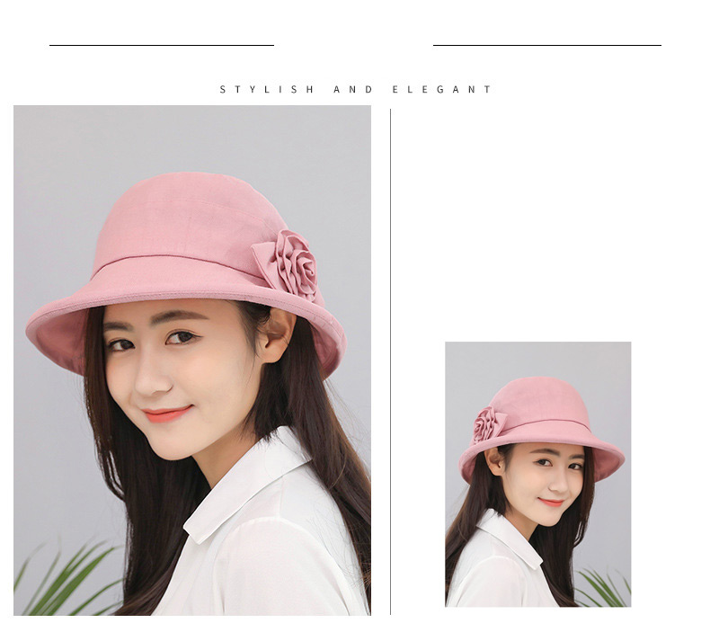 Trendy Light Pink Flower Decorated Pure Color Sun Hat,Sun Hats