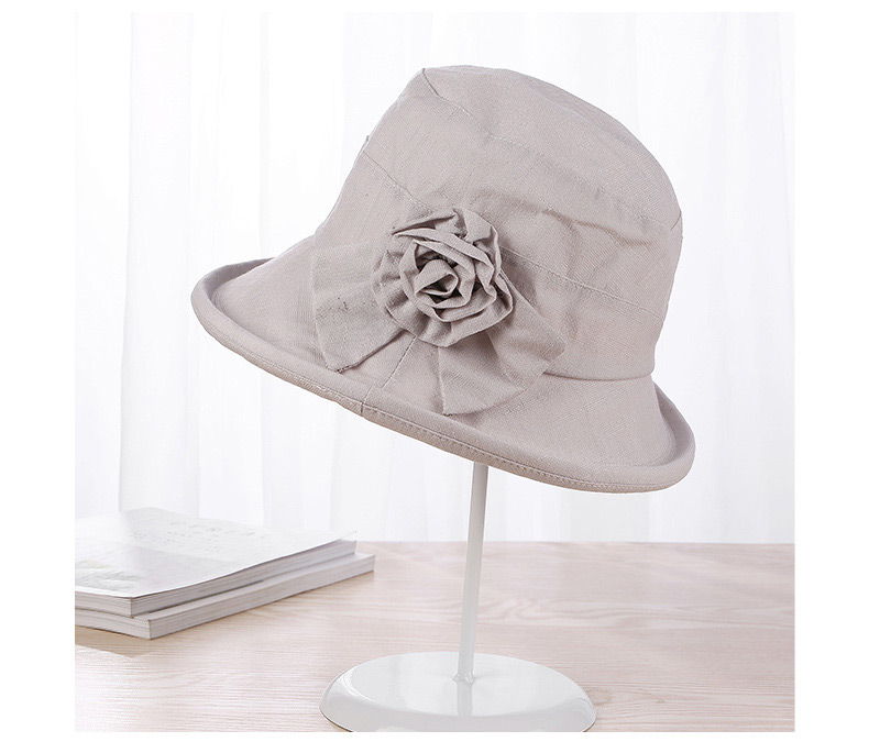 Trendy Dark Gray Flower Decorated Pure Color Sun Hat,Sun Hats