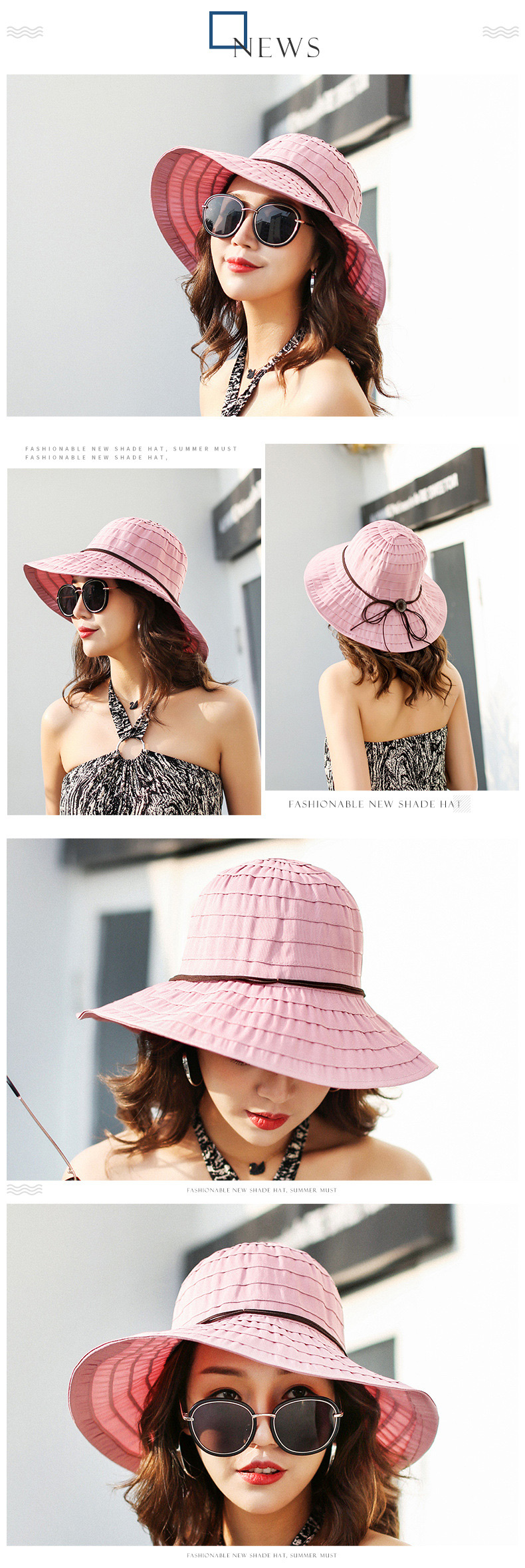 Trendy Pink Pure Color Design Foldable Sunshade Hat,Sun Hats
