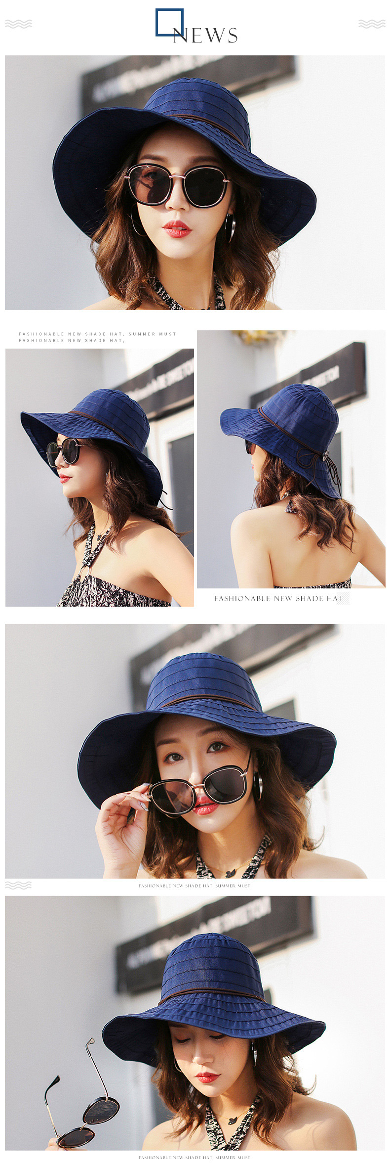 Trendy Blue Pure Color Design Foldable Sunshade Hat,Sun Hats