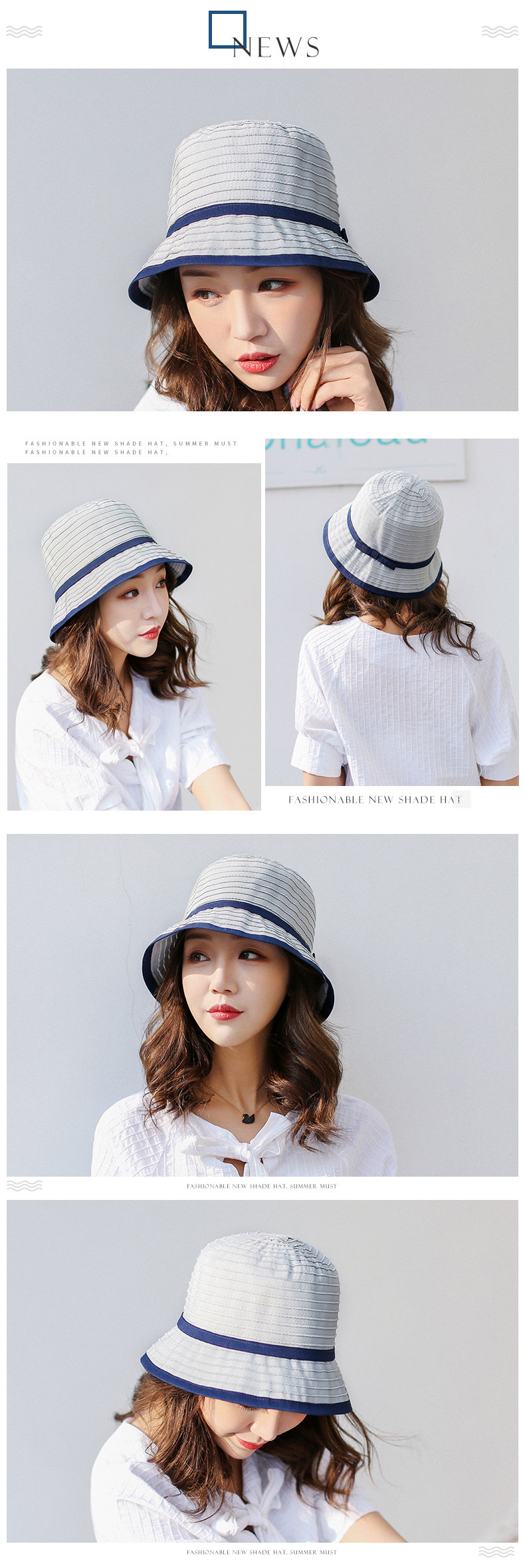 Trendy Navy Stripe Pattern Decorated Sunshade Hat,Sun Hats