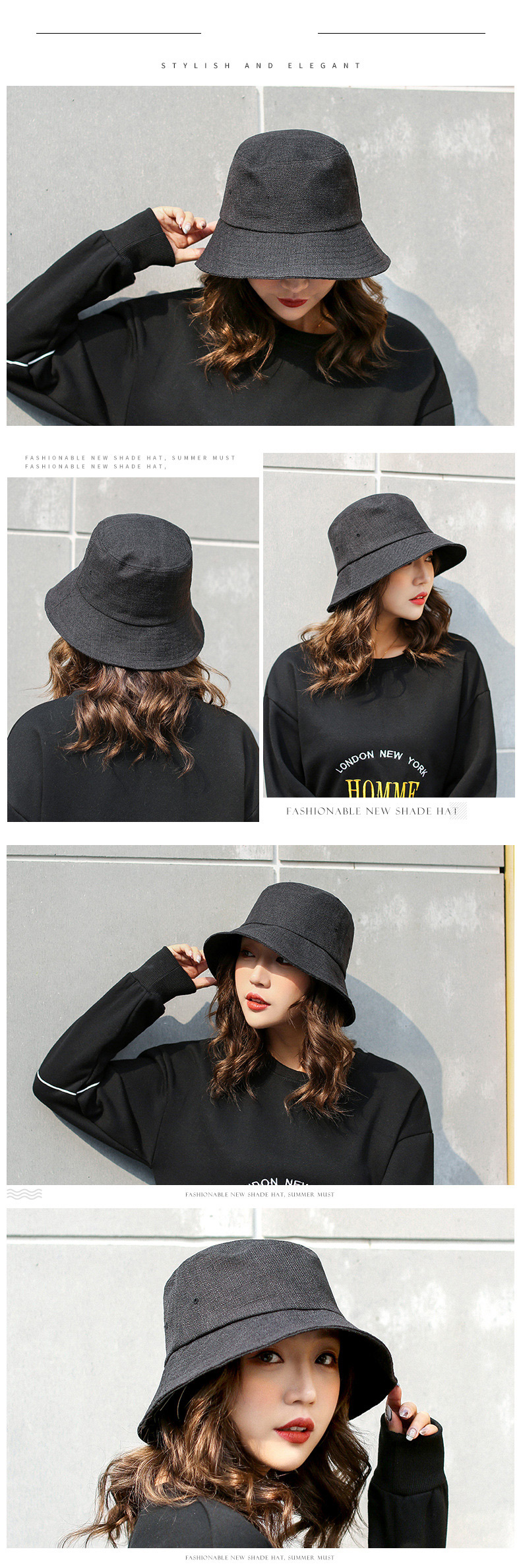Trendy Black Pure Color Decorated Fishman Sunshade Hat,Sun Hats