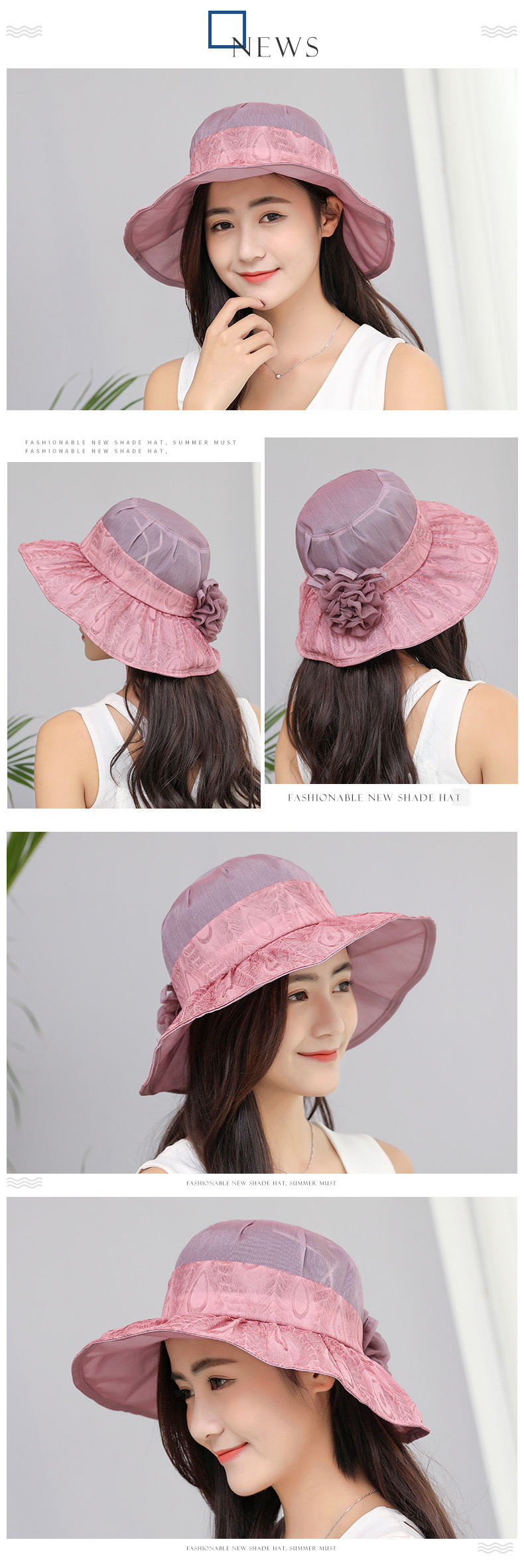 Trendy Pink Flower Decorated Simple Sunshade Hat,Sun Hats