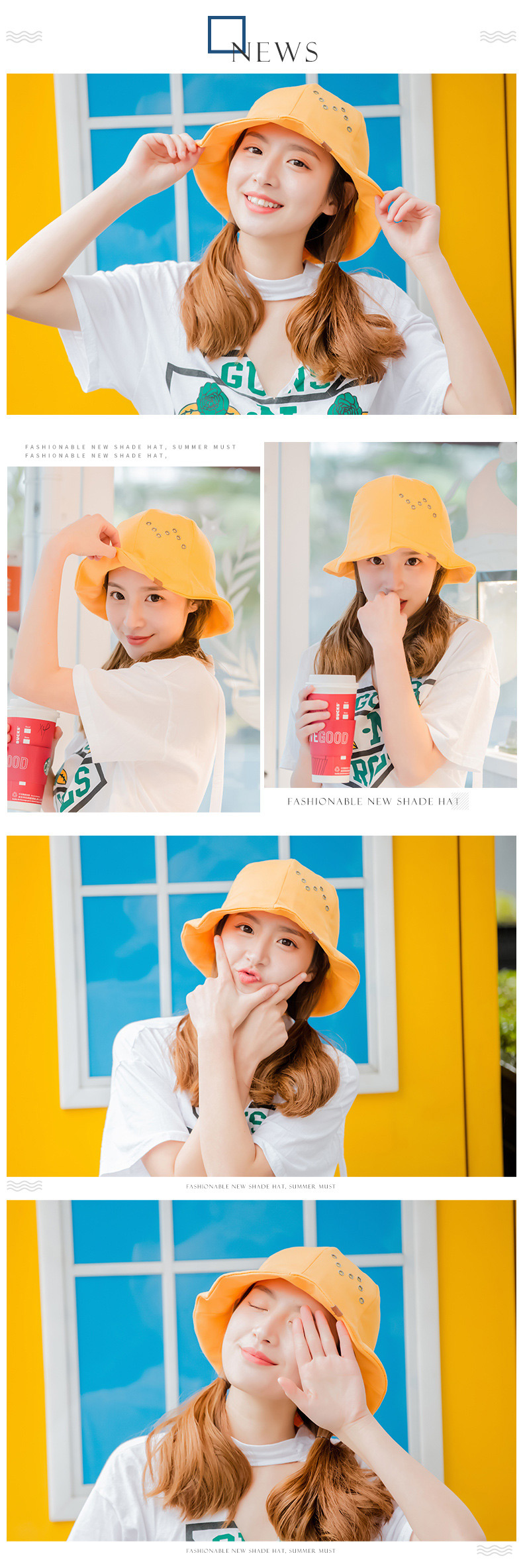 Trendy Yellow Stomas Decorated Fishman Sunshade Hat,Sun Hats