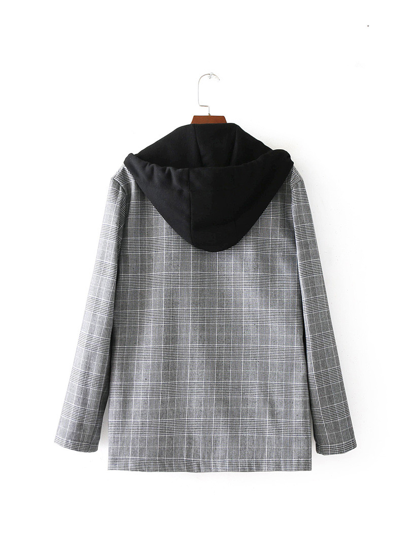Fashion Gray Grid Pattern Decorated Simple Coat,Coat-Jacket