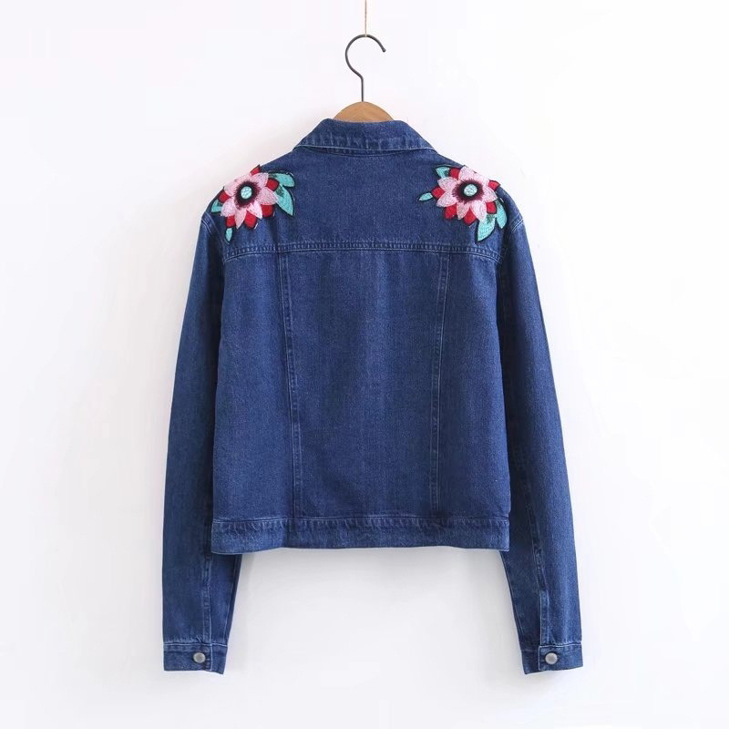 Fashion Blue Embroidery Flower Design Simple Coat,Coat-Jacket