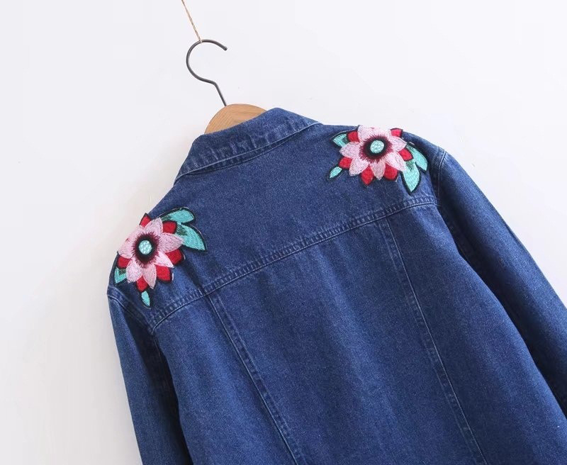 Fashion Blue Embroidery Flower Design Simple Coat,Coat-Jacket