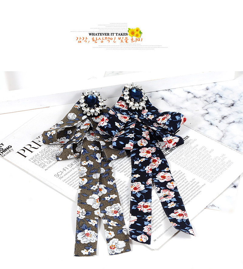 Trendy Gray+green Flower Pattern Decorated Bowknot Brooch,Korean Brooches