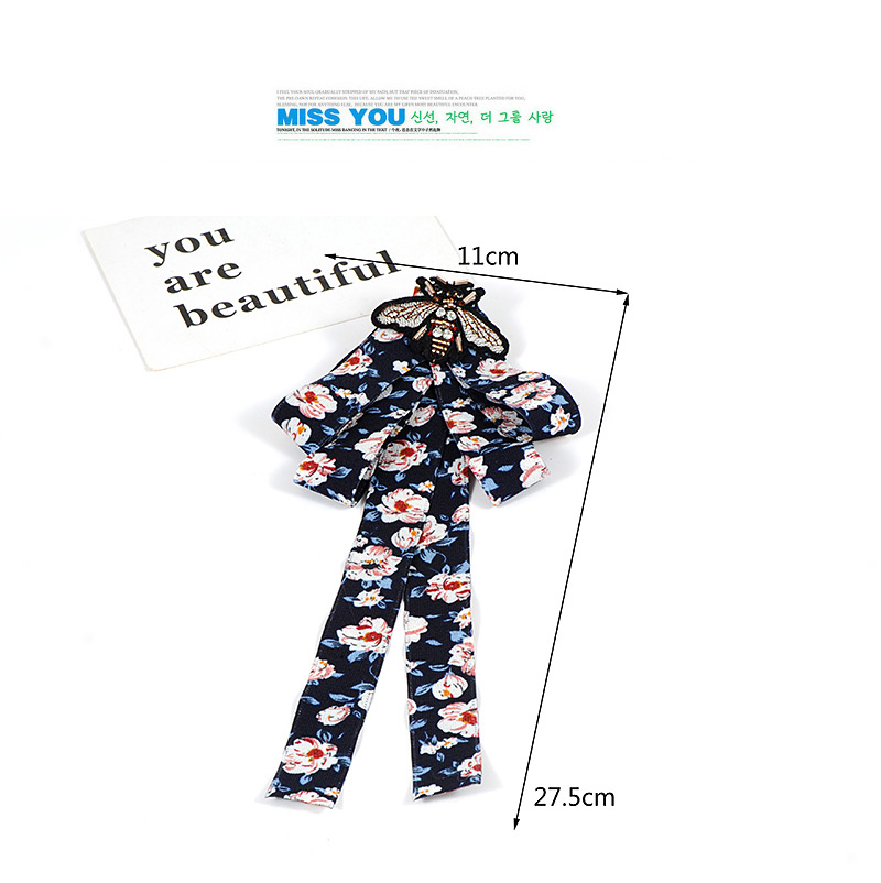 Trendy Navy Embroidered Bee Decorated Bowknot Brooch,Korean Brooches