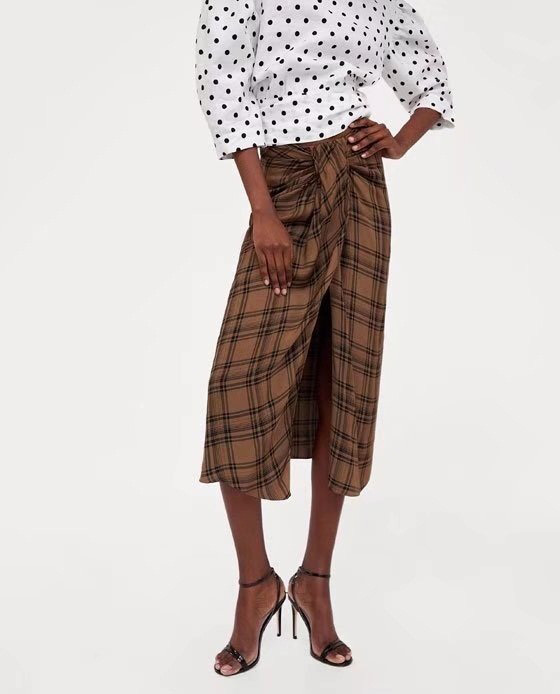 Fashion Brown Grid Pattern Decorated Long Pants,Skirts