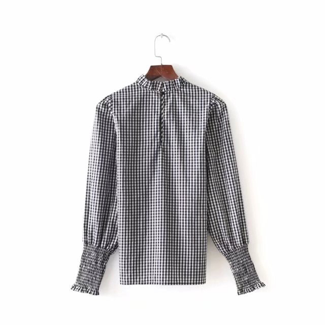 Fashion White+black Grid Pattern Decorated Long Sleeves Blouse,Sunscreen Shirts