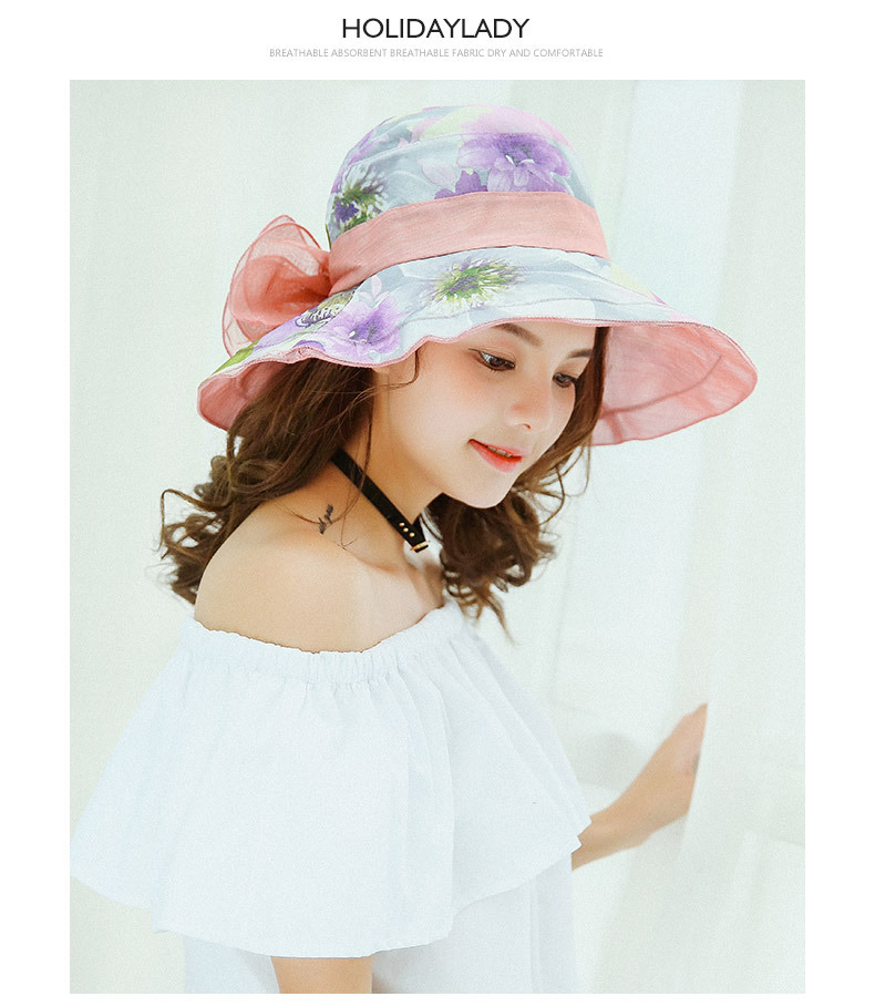 Fashion Khaki Flowers Pattern Decorated Sun Hat,Sun Hats
