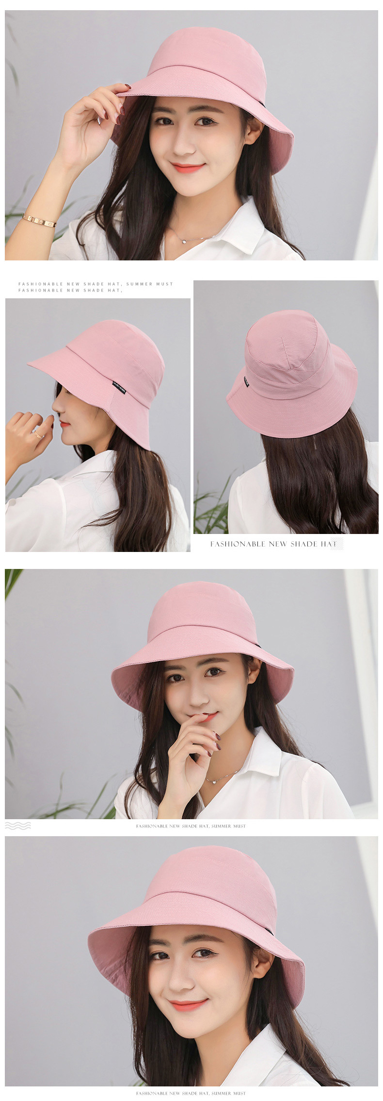 Fashion Pink Pure Color Decorated Fisherman Sunshade Hat,Sun Hats