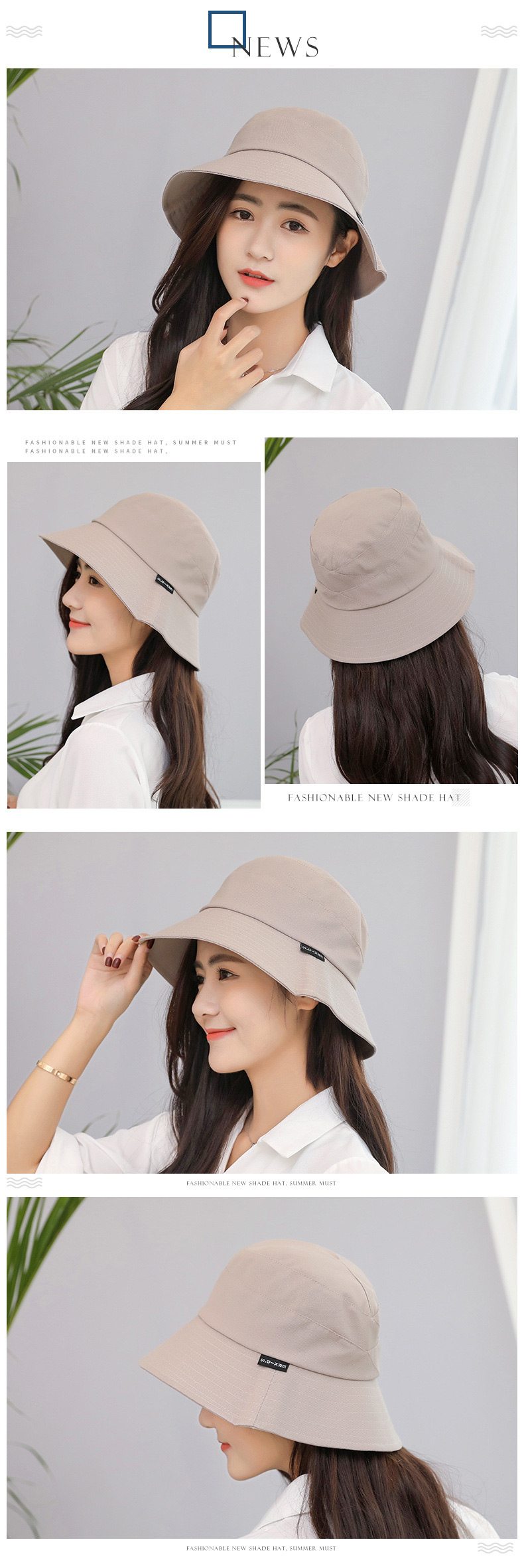 Fashion Beige Pure Color Decorated Fisherman Sunshade Hat,Sun Hats