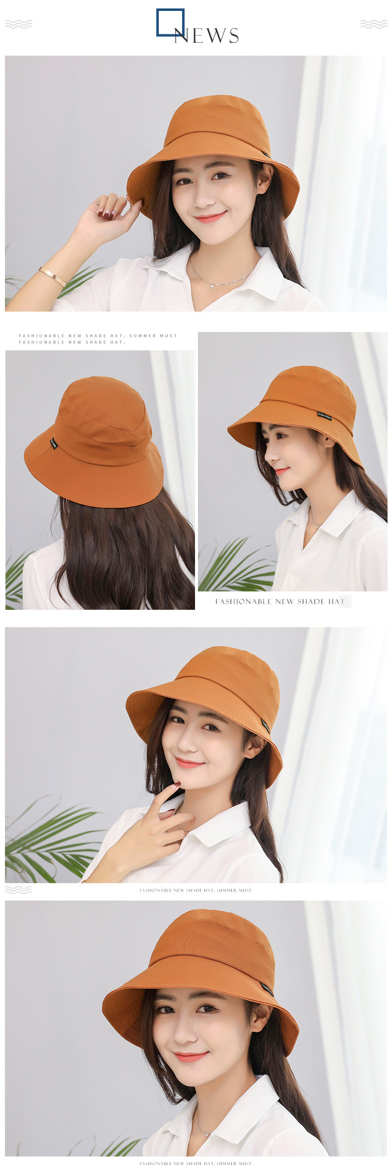Fashion Khaki Pure Color Decorated Fisherman Sunshade Hat,Sun Hats