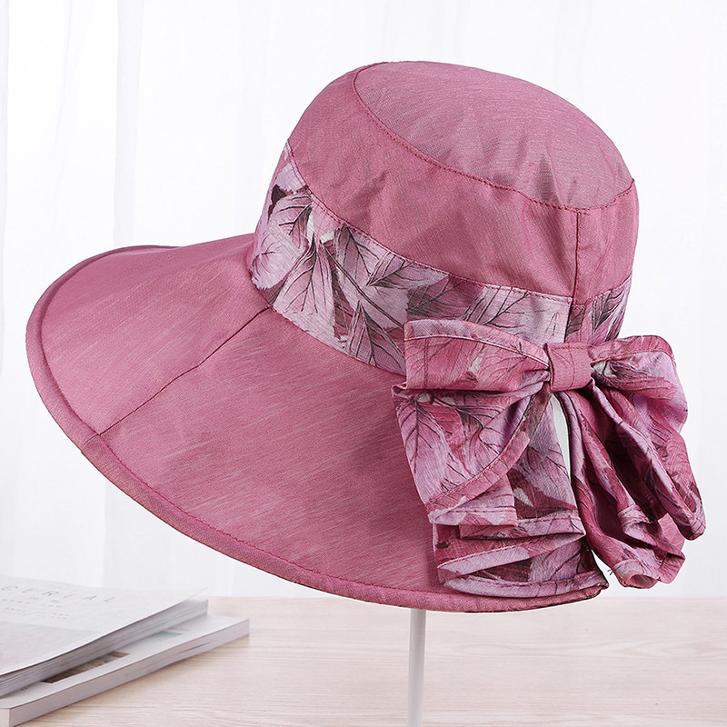Fashion Plum Red Bowknot Decorated Foldable Sun Hat,Sun Hats
