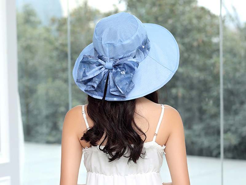 Fashion Blue Bowknot Decorated Foldable Sun Hat,Sun Hats