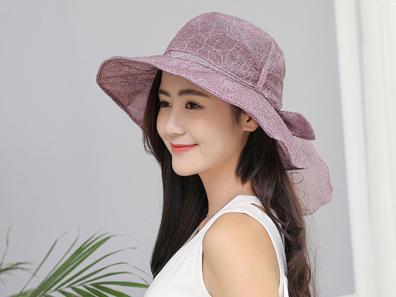 Fashion Blue Pure Color Decorated Foldable Sun Hat,Sun Hats